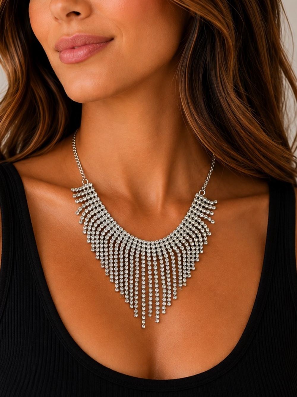 Silver Fringe Statement Necklace - Women Jewelry